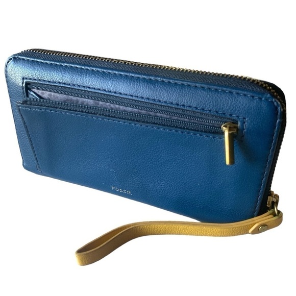 Fossil Leather Long Wallet. Blue with Hand sewn Leather Pedals Size 8” x 4” ECU - Picture 2 of 10